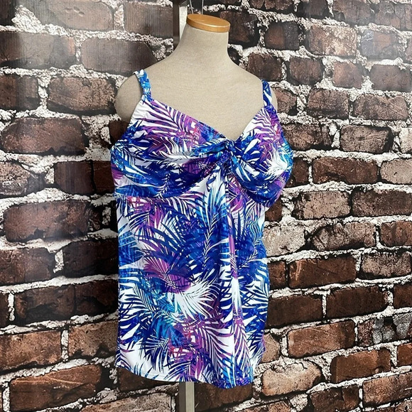 Swimsuits For All Tankini Top Womens 24 Purple Blue Floral Sweetheart Underwire - Picture 8 of 17